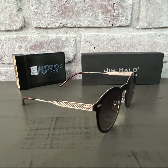 JIM HALO Polarized Round Sunglasses One Piece Rimless (Gold/Polarized Brown) - Picture 2 of 7